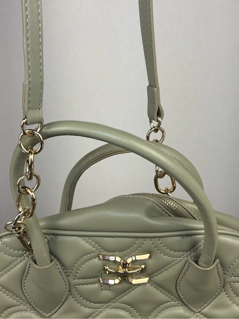 Purse Bag Sage Green Quilted Faux Leather Satchel